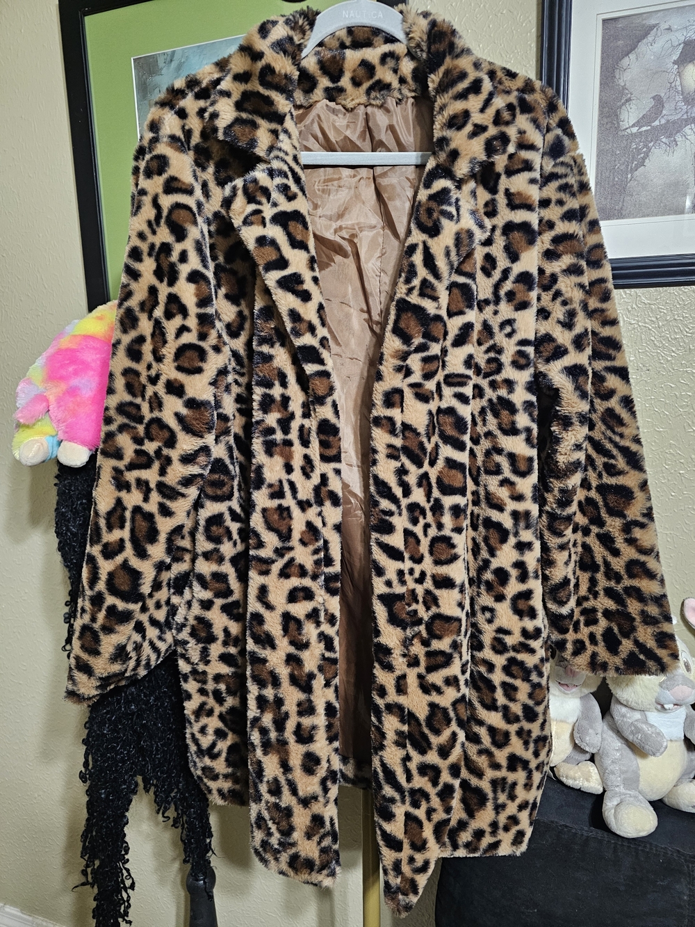 SHEIN Leopard Print Teddy Coat in Brown & Black, 3X